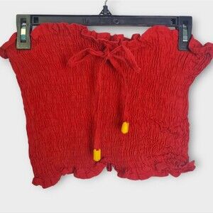 Vintage Red Smocked Strapless Tube Top